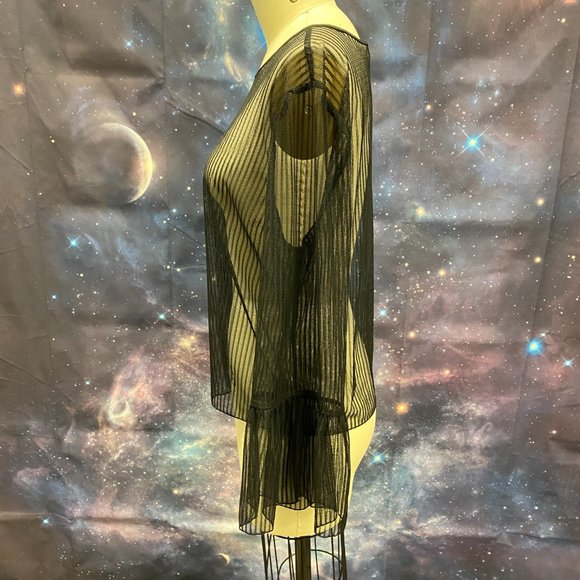 Aritzia Babaton Black Stripe Sheer Long Bell Sleeve Top - L - Picture 2 of 8